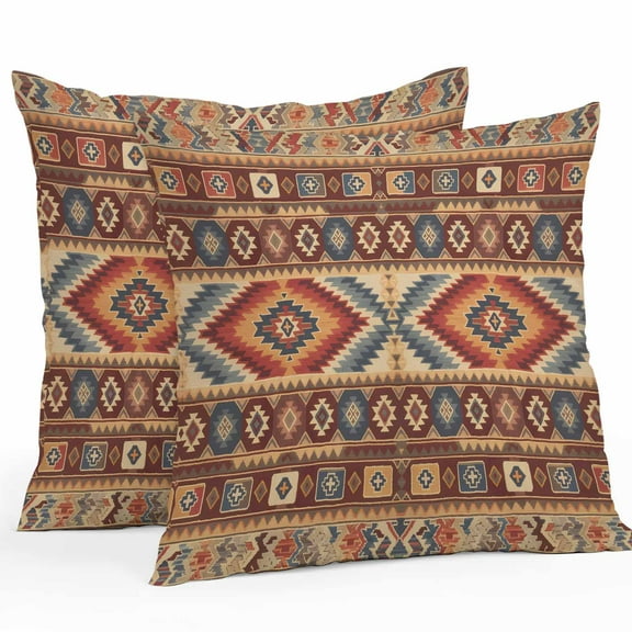 Waterproof Throw Pillow Covers Set of 2, 18x18 Inch Retro Southwest Decorative Pillowcases Outdoor Pillow Slip Cushion Covers Set for Couch Tent Boho Aztec Tribal Abstract Geometric