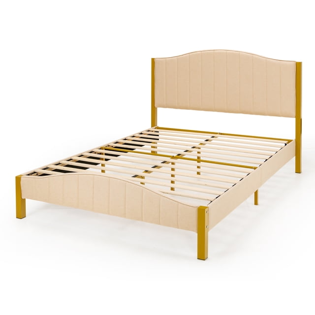 Costway Cadre de Lit Rembourré Format Grand Base de Matelas Plateforme Tête de Lit Matelassée
