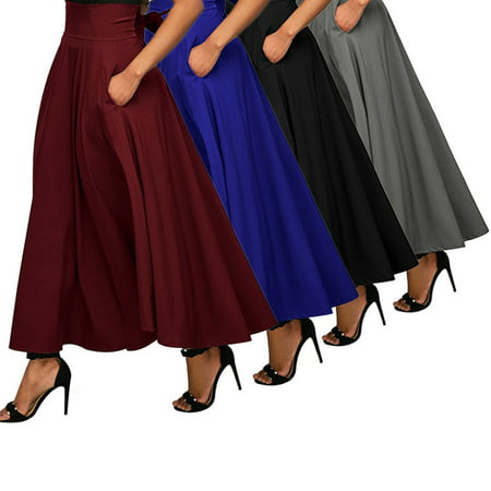 INNOVEE Fashion Women High Waist Long Maxi Skirts Ladies Full Length Skirt Dress (Best Material For Maxi Skirt)