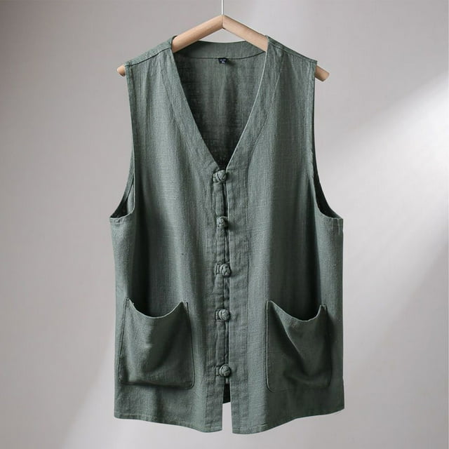 pstuiky Camisetas sin mangas para hombre, Camisa informal de verano para hombre, color liso, sin mangas, con botones y cuello en V Tops elegantes para mujer xxl