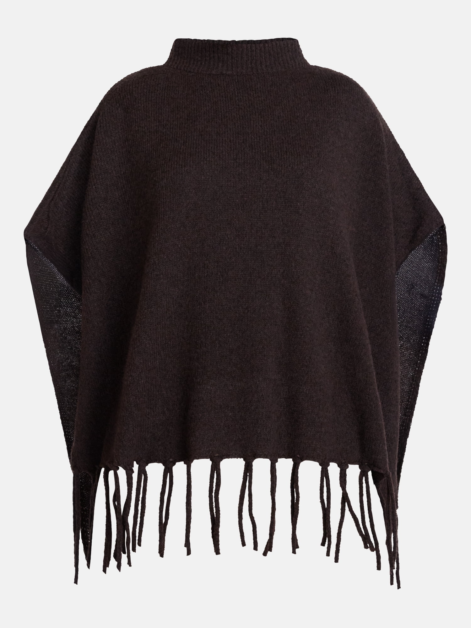 Scenario Women's Mock Neck Fringe Poncho, Sizes S-XL
