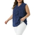 thumbnail image 4 of Agnes Orinda Women's Plus?Size?Tops Polka Dots Tie?V Neck Sleeveless Classic Blouses 4X Dark Blue, 4 of 6
