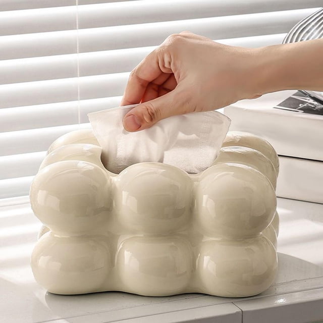 Soporte moderno para caja de pañuelos Baoblaze Cerámica Contenedor organizador de papel facial Blanco