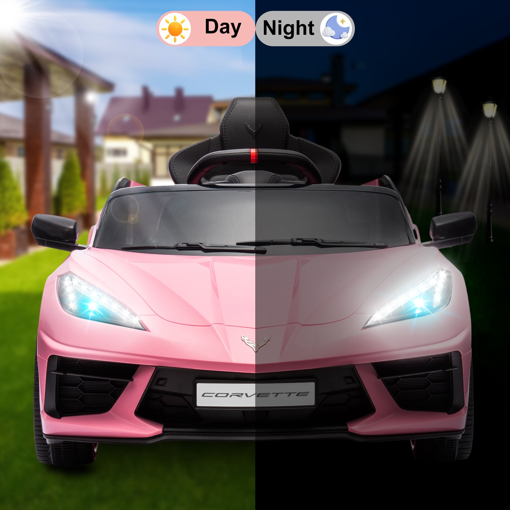 Chevrolet Corvette C8 Licensed Ride on Car,Wisairt 12 V Battery Powered Electric Vehicle w/ Remote Control,Bluetooth,LED Lights and Heightened Windows(Pink)