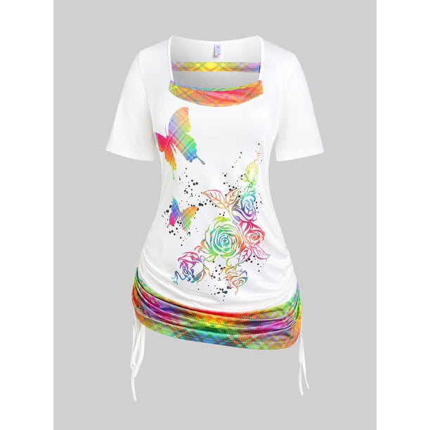 Camiseta Suelta de Talla Extra de Estampado de Mariposa Rosegal Camisetas tallas grandes