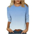 thumbnail image 2 of Womens Tops Plus Size 3/4-sleeved Round-neck Gradient Printing Casual T-shirt Loose Top Light Blue XL, 2 of 5