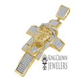 thumbnail image 2 of Custom Piece Real Yellow Gold Sterling Silver Jesus Face Cross Charm Simulated Diamond Pendent Big 3.5'', 2 of 3