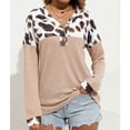thumbnail image 2 of Leopardo Waffle Knit Suelto Casual Cuello En V Suéter De Manga Larga Botón Frontal Suave Jersey Para Mujer Caqui XXL, 2 of 7