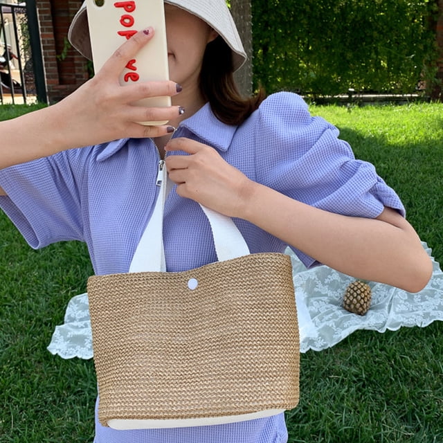 TEHAUX Tote De Paja Tejida Color Para Mujer Para Uso En Y Diario