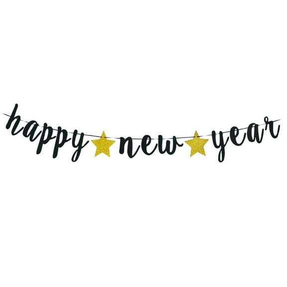 Happy New Year Banner- New Year's Eve Party Supplies New Year's Eve Decorated Happy New Year Sign Black Glitter Cheers to 2026 party props