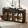 thumbnail image 3 of Retro Arched Buffet Cabinet with Glass Doors, 4-Door Large Storage Sideboard with Adjustable Shelves for Dining Room, Kitchen, Living Room Storage, Solid Wood, Black, 3 of 9