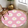 thumbnail image 3 of White Pink Daisy Large Area Rugs for Bedroom Living Room, Soft Non Slip Carpet Bedside Rug, Spring Summer Floral Botanical Round Floor Cover Kitchen Accent Rug 7' for Dining Room/Office, 3 of 9