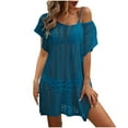 thumbnail image 4 of Taqqpue Womens Swimsuits Coverup Bathing Suits Cover Ups Short Sleeve Hollow Out Crochet Swim Suits Swimwear Bikini Beach Cover Up, 4 of 8