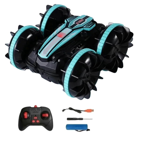 RC Stunt Car Double Sided Tumbling Rotating 2.4GHz Waterproof USB Rechargeable Kids Amphibious RC Car Toy 3.7V Blue