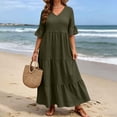 thumbnail image 7 of ClodeEU Women's V Neck 3/4 Sleeve Tiered Ruffle Maxi Dress, Casual Flowy Swing Sundress Army Green,Women's Plus XXXL, 7 of 7