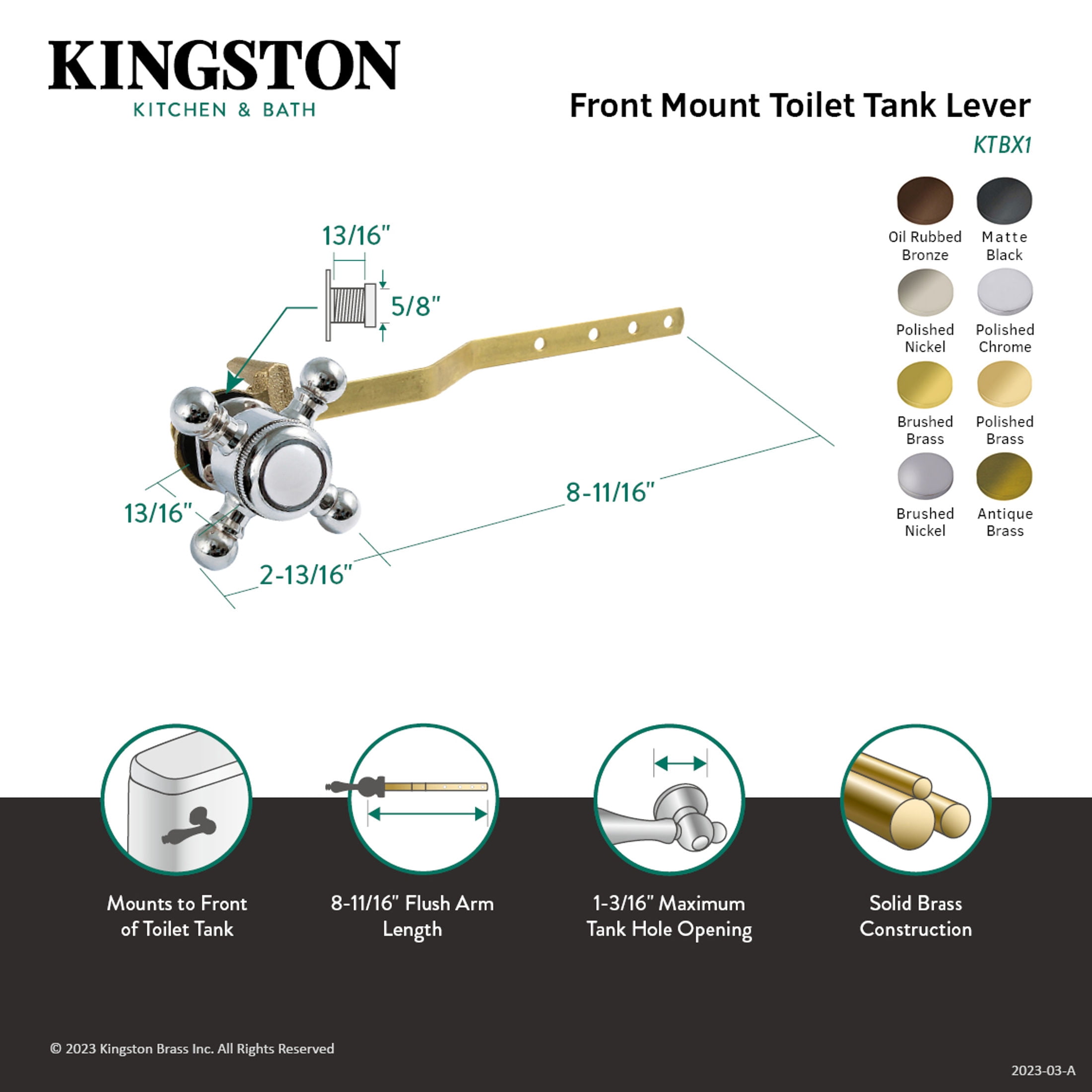 Kingston Brass KTBX7 Buckingham Front Mount Toilet Tank Lever, Brushed Brass