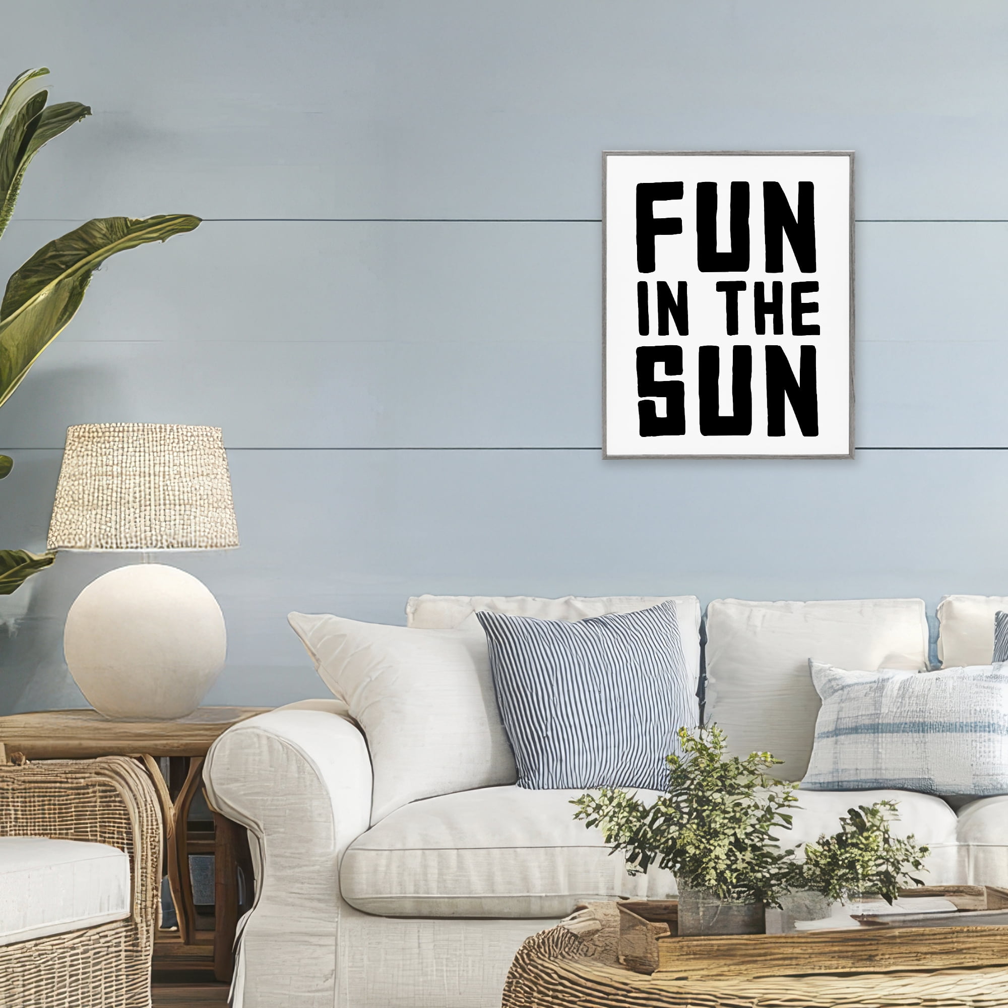 Fun In Sun Simple Sentiment Gray Framed Giclee Art, design by Lettered and Lined