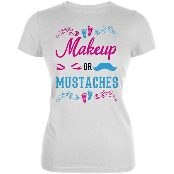 Gender Reveal Makeup Or Mustaches Juniors Soft T Shirt White SM