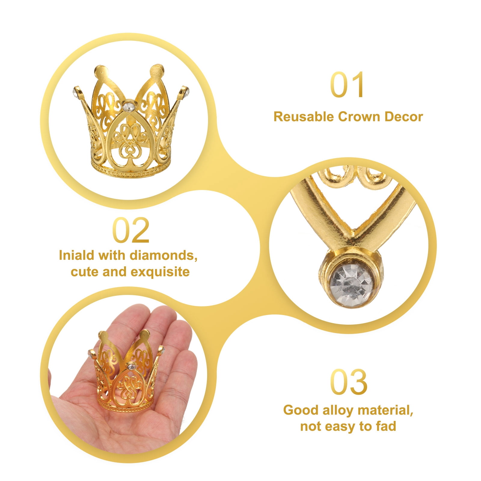 Unique Bargains Mini Crown Cake Toppers, Alloy Princess Tiara for Birthday Cake Gold