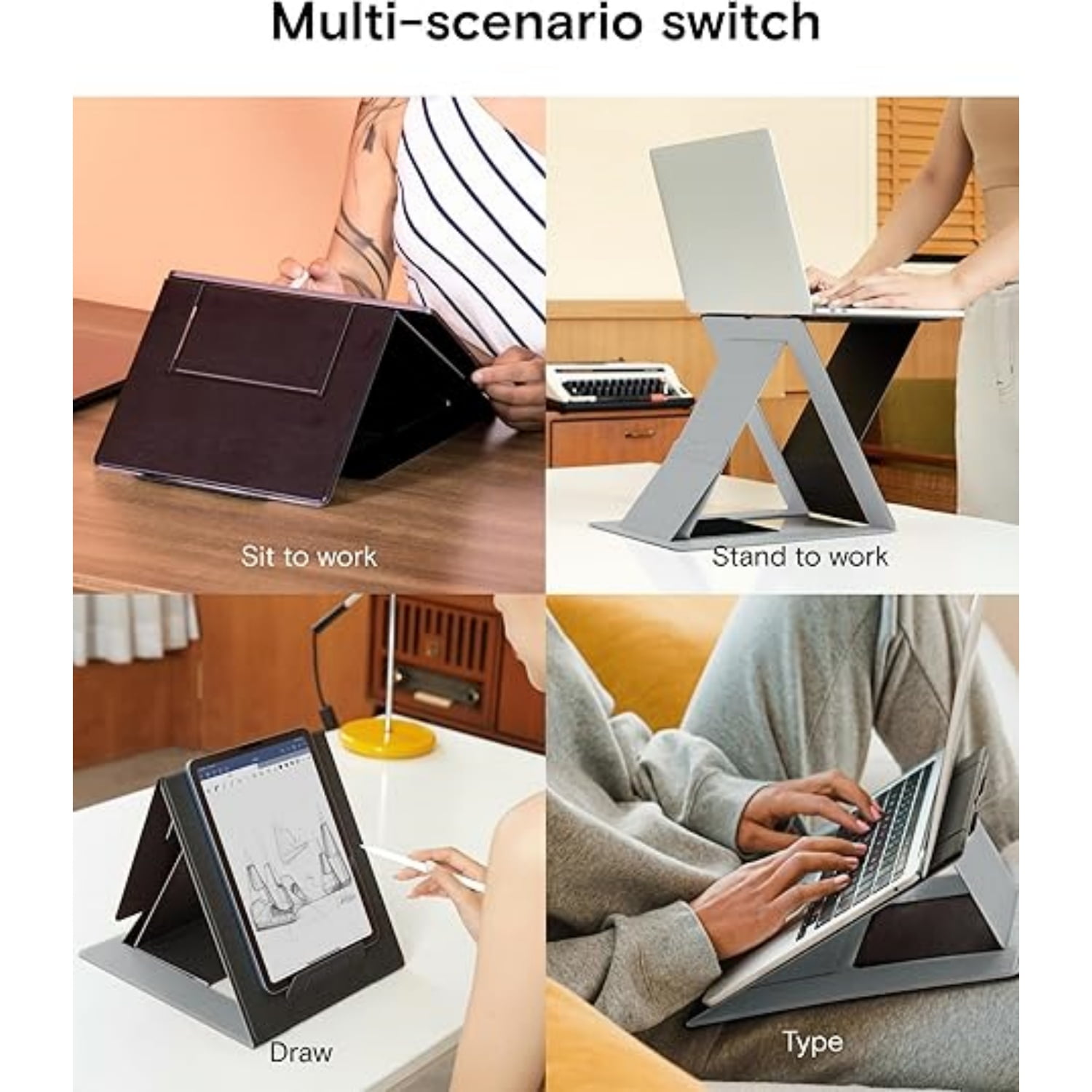 Folding Laptop Stand Lap Desk, Portable & Mini Computer Stand Laptop Desk for Travel and Home Office, Ergonomic Design with Adjustable Viewing Angles, Lightweight Computer Cooling Riser, Black