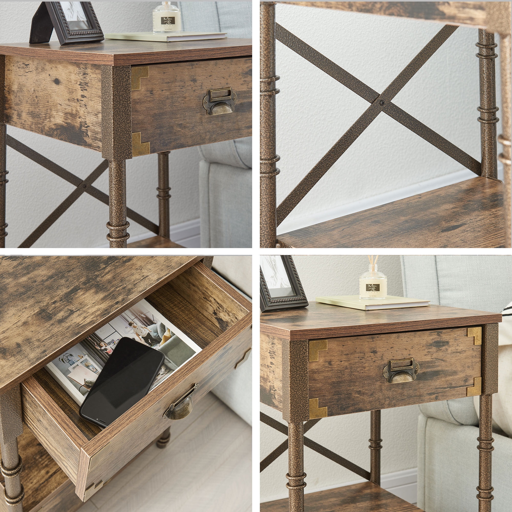 Javlergo Nightstand with 2-Drawer, Vintage End Side Table, Stable Frame, Brown