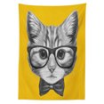thumbnail image 3 of Ambesonne Animal Tablecloth Rectangular Table Cover, Hipster Kitten Cat, 60"x84", Mustard Grey, 3 of 4