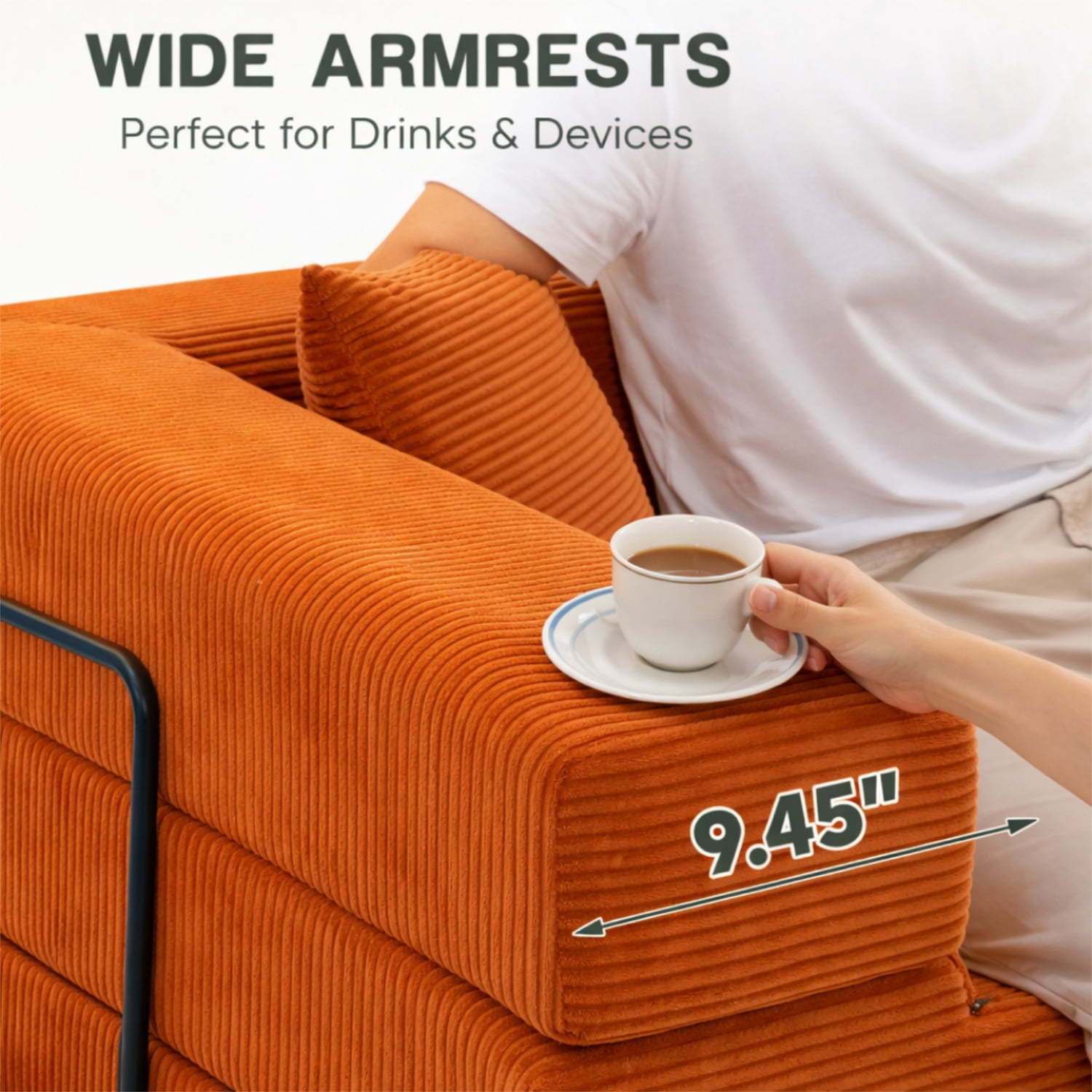 Hommoo Versatile Corduroy Fabric Full Foam Modular Compressed Sofa Couch Bed Sleeper with Multiple Layout Options, Orange