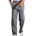 thumbnail image 3 of Pantalones largos para hombre, casuales, de moda, lisos, de pierna recta, con cordón y cintura elástica, 3 of 3