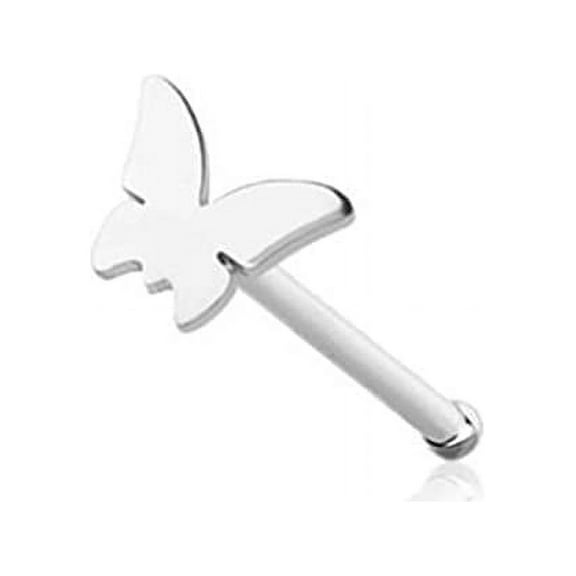 Nose bone stud flat butterfly 316L surgical steel bar 20g