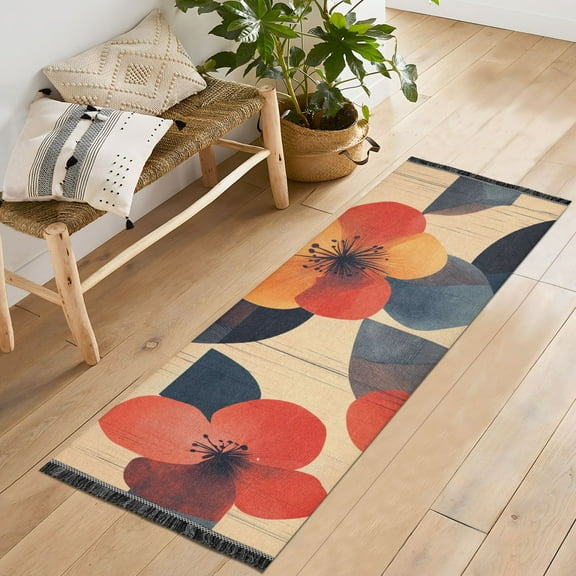 Yayeee Runner Rug for Bedroom 2'x6' Machine Washable Hallway Non Slip Mat, Flowers Pattern