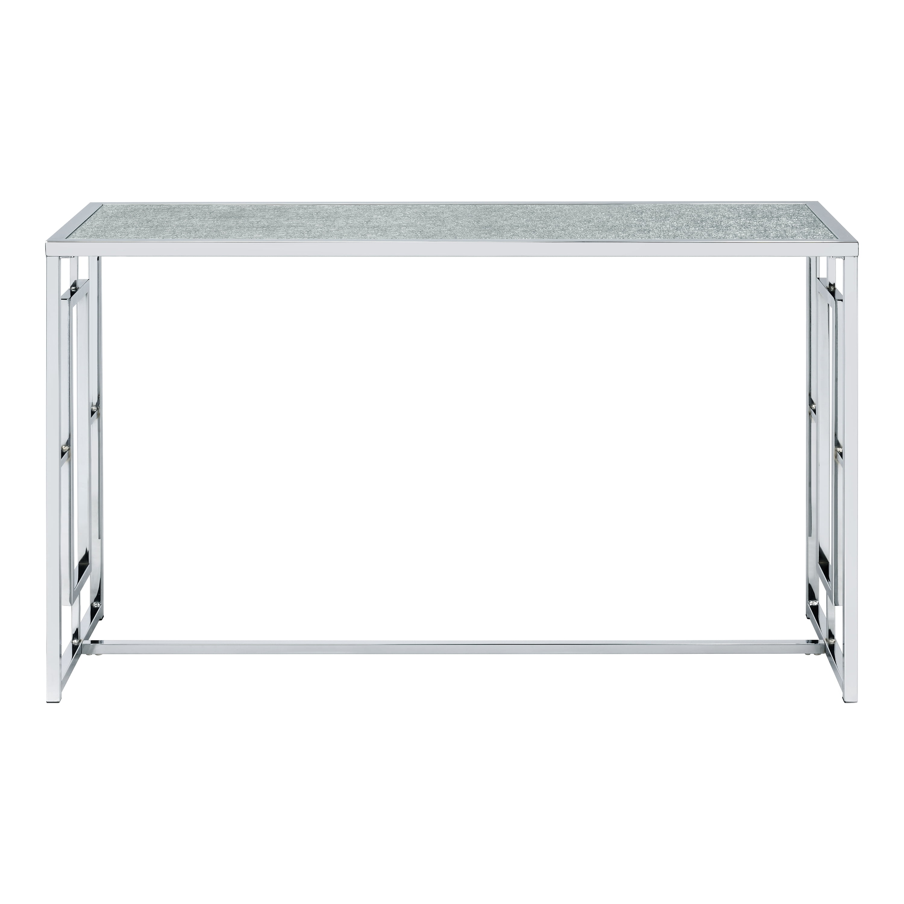 Furniture of America Lark Waterfall Pattern Glass Top and Metal Chrome Sofa Table