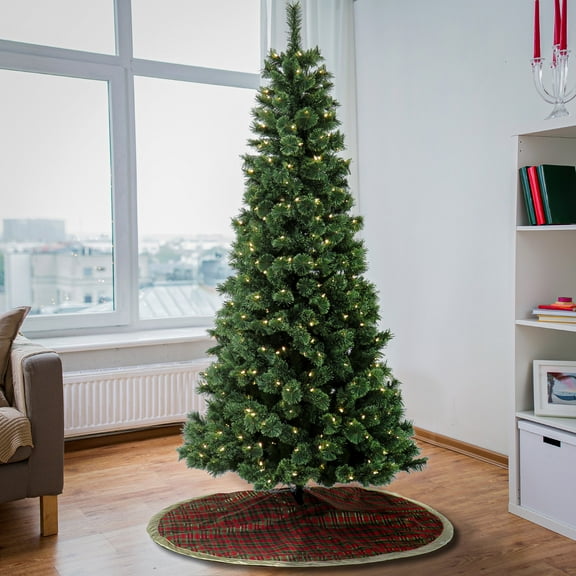National Tree Company 7.5 ft. Pre-Lit Feel Real® Artificial Pilchuck Pine Christmas Tree, Green, 450 Warm White LED Lights, Includes Stand