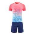 thumbnail image 1 of Odeerbi Niños Niñas Malla Rápido Seco Uniforme de Fútbol Conjunto Geométrico Gradiente Impresión Camiseta Shorts Ropa Deportiva Atlética Para 5-15 Años, 1 of 7