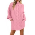 thumbnail image 4 of Stichou Sweaters for Women Long Sleeve Fall Winter Trendy Cable Knit Casual Turtleneck Crew Neck Pullover Sweater Tops Pink M, 4 of 5