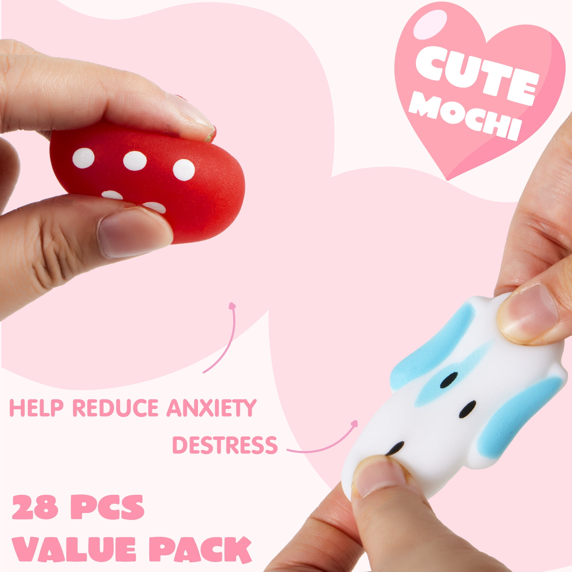 Joyfy 28 Packs Valentines Gifts for Kids, Kawaii Animal Mochi Squishy Toys for Valentines Party Favors, School Classroom Exchange Cards Gifts