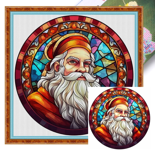 Kit Punto Cruz Papá Noel Bordado Hilo Algodón Ecológico 11CT 40x40cm