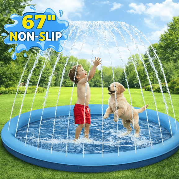 Merryhome Splash Pad for Kids 67 Inch, Non Slip Toddler Sprinkler Mat, BPA Free Outdoor Water Play Toy for Backyard and Lawn