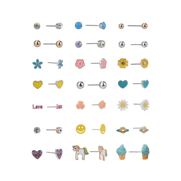 Wonder Nation Gold and Silver Tone Heart, Flower and Whimsy 21 Pair Adult Female Womens Earring Set