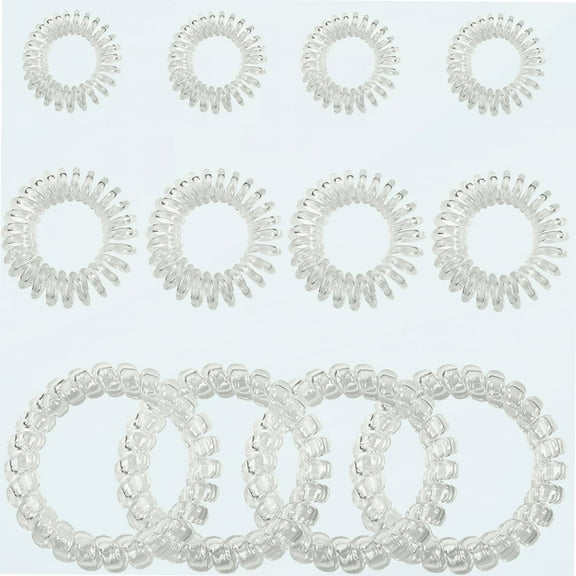 12pcs Spiral Hair Ties Clear Phone Cord Hair Ties Traceless Hair Coils Elastic Bands Ponytail Holders Coil Hair Ties for Women Girls Large Size 2.16 Inch Small 1.18 Inch Mini 0.78 Inch