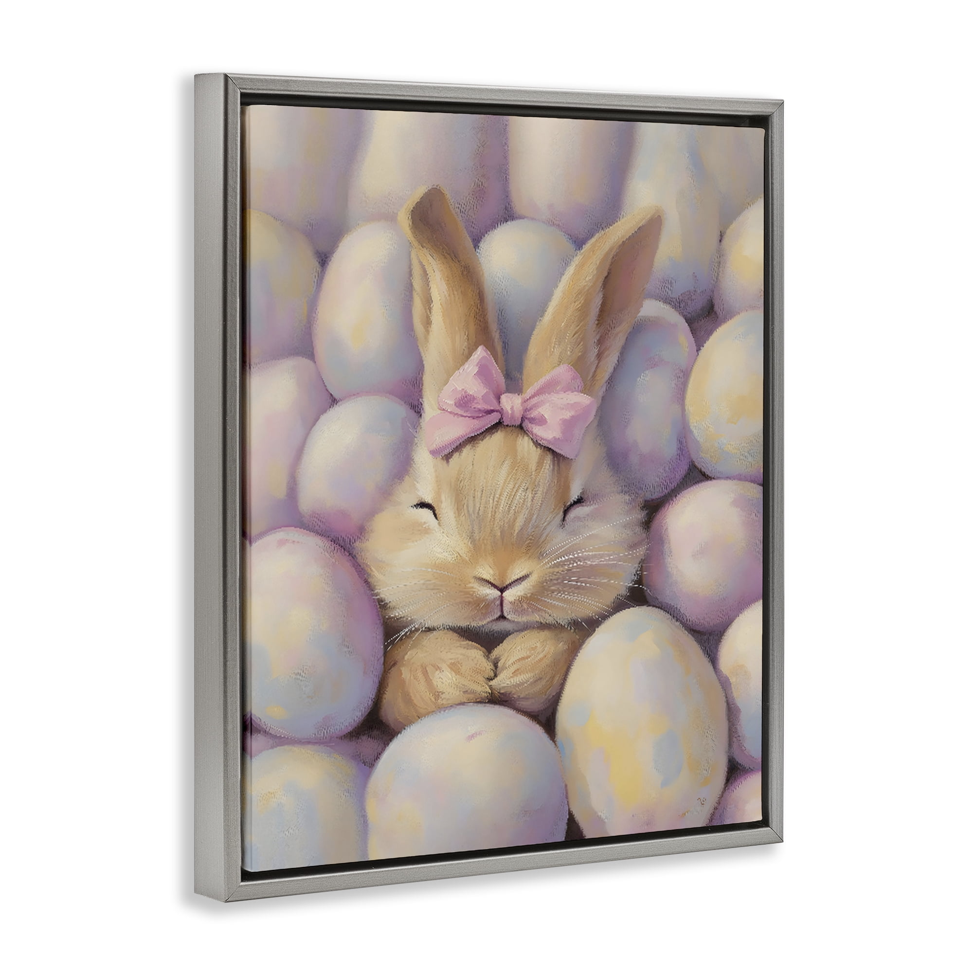 Stupell Industries Easter Bunny Nestled in Eggs Gray Framed Floater Canvas Wall Art, design by The Prints Vibe