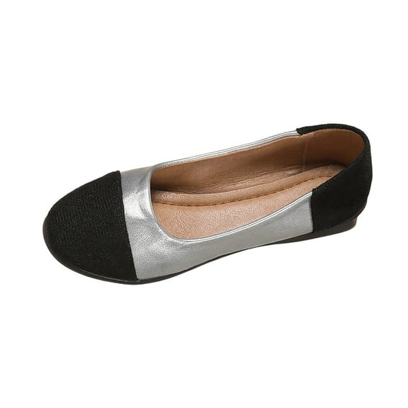 Black Comfortable Round Toe Flat Shoes For Women, Pu Slip-On Loafers With Shallow Mouth Design For Casual Use