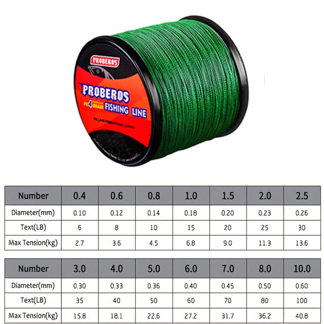 PROBEROS 300/500m Ultra-Strong Fishing Line: Wear-Resistant, 4-Strand PE Braided for Long-Distance Casting & Multi-Load Capacity Green 300M 0.45MM-70LB