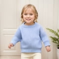 thumbnail image 3 of LOCHEX Toddler Baby Girl Boy Knitted Sweater Crewneck Long Sleeve Pullover Cotton Solid Color Warm Chunky Jumpers Tops,Light Blue,6-7T, 3 of 7