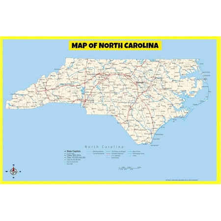 North Carolina Map Poster - Laminated Wall Map - Style B - 18x24 - Ideal for Classrooms and Homes – Features Bright Colors and Vivid Imagery