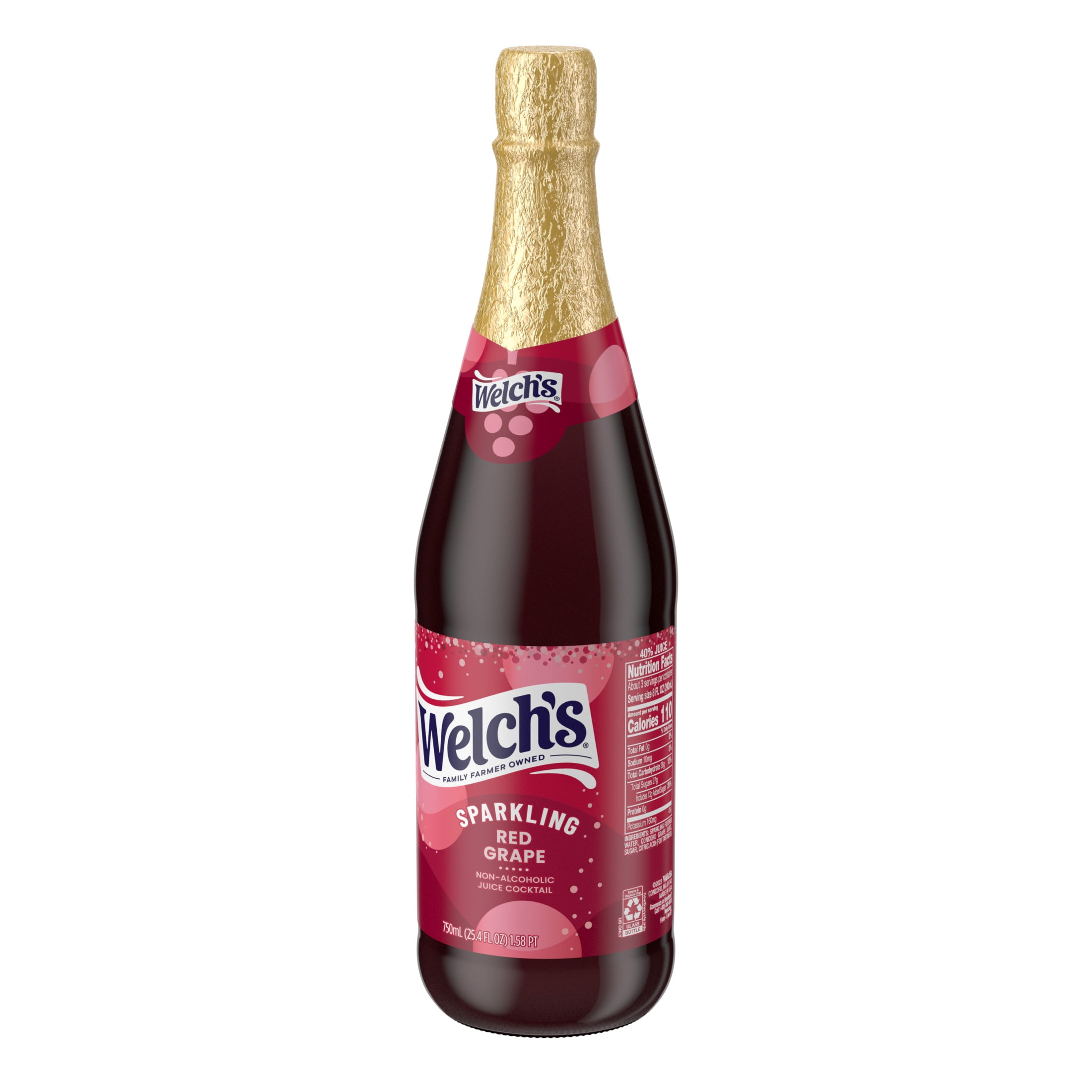 (2 pack) Welch's Non-Alcoholic Sparkling Juice Cocktail, Red Grape, 25.4 fl oz Bottle