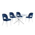 thumbnail image 1 of Rectangle 60" x 38" 5pc Clear Glass Dining Set with Navy Blue Chairs, 1 of 5