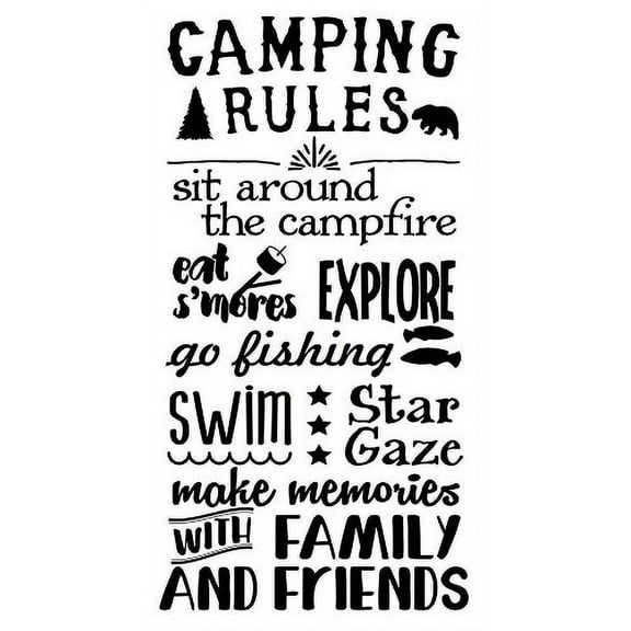 Camping Rules Subway Art Quotes Wall Letters For Summertime Wall Stickers Decal, Black, 37x20 ,