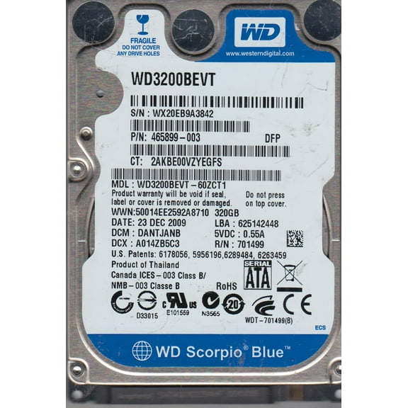 WD3200BEVT-60ZCT1, DCM DANTJANB, Western Digital 320GB SATA 2.5 Hard Drive