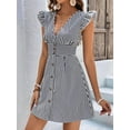 thumbnail image 6 of Women'S Striped Summer Dresses V Neck Casual Mini Dress Flutter Sleeve Ruffle Button Sundresses Black S, 6 of 8