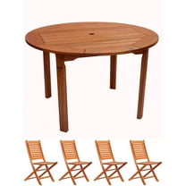 Milano FSC Eucalyptus Wood 5-Piece Round Patio Dining Set with Folding Chairs, Seats 4